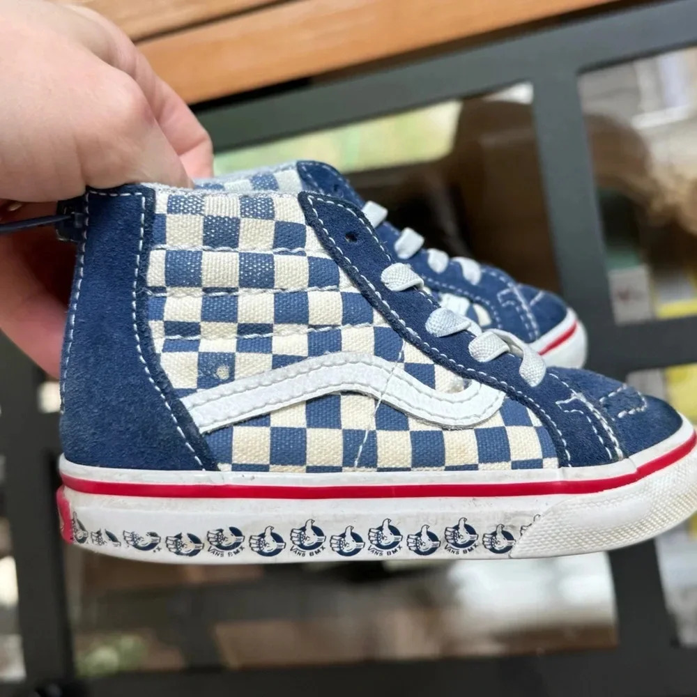 Vans toddler sneakers high top suede lace up zipper checkered board navy boys - Picture 6 of 10